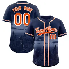 Navy Orange-White Chicago City Skyline Baseball Jersey 1