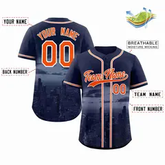 Navy Orange-White Chicago City Skyline Baseball Jersey 2