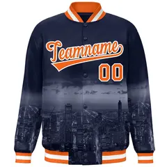 Navy Orange White Chicago City Skyline Varsity Full-Snap Jacket 3
