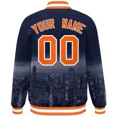 Navy Orange White Chicago City Skyline Varsity Full-Snap Jacket 4