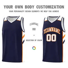 Navy Orange-White Classic Athletic Men/Boy Basketball Jersey 3