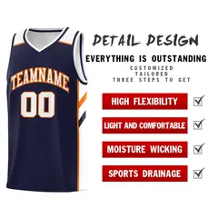 Navy Orange-White Classic Athletic Men/Boy Basketball Jersey 4