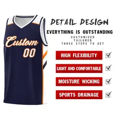 Navy Orange-White Classic Breathable Basketball Jersey 4