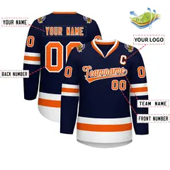 Navy Orange-White Classic Hockey Jersey 2