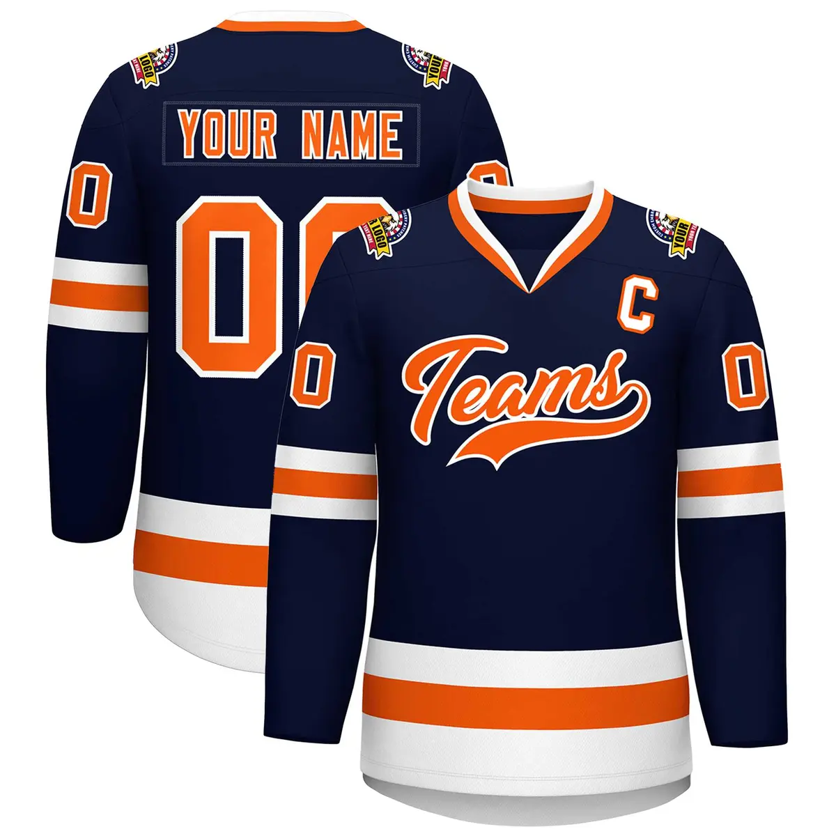 Navy Orange-White Classic Hockey Jersey