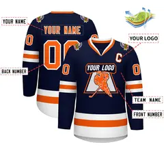 Navy Orange-White Classic Hockey Jersey 2