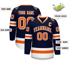 Navy Orange-White Classic Hockey Jersey 2