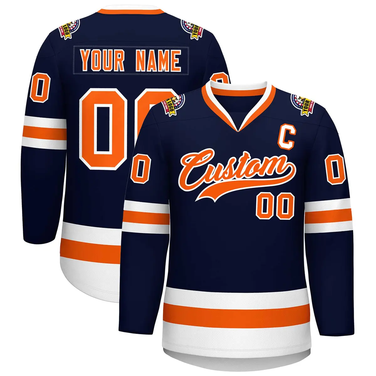 Navy Orange-White Classic Hockey Jersey