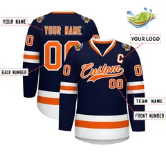 Navy Orange-White Classic Hockey Jersey 2