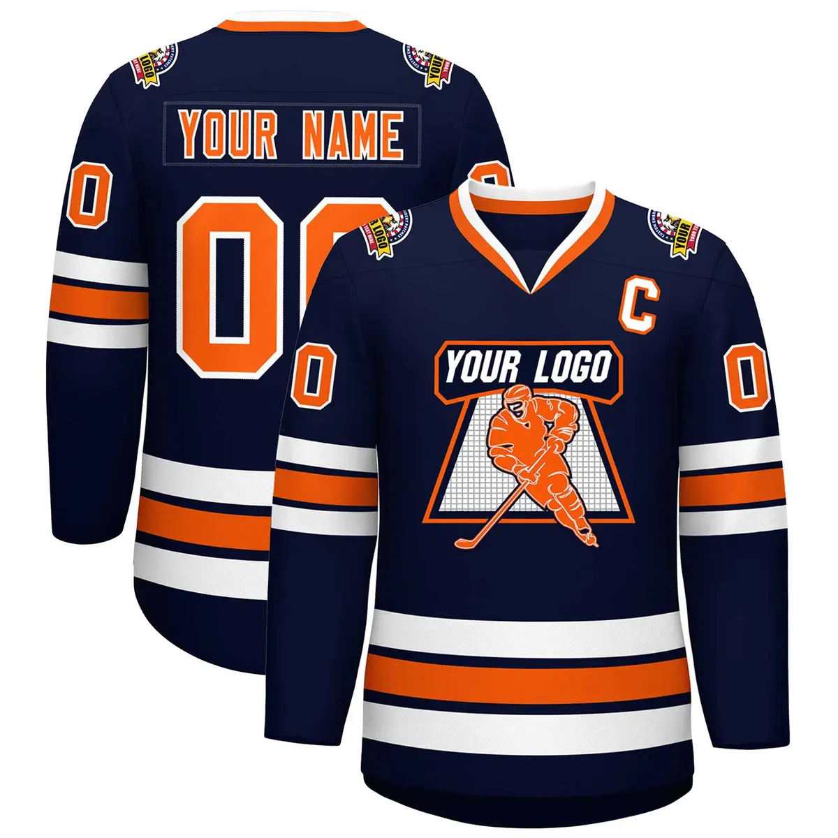 Navy Orange-White Classic Hockey Jersey