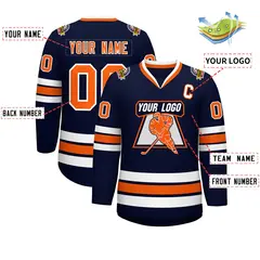 Navy Orange-White Classic Hockey Jersey 2