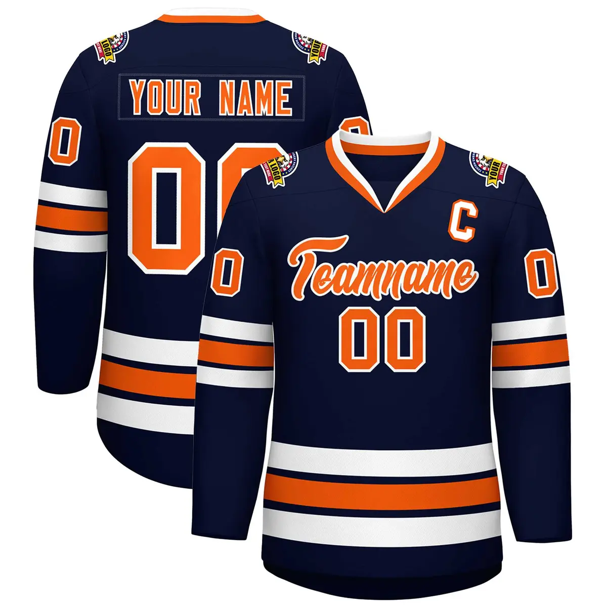 Navy Orange-White Classic Hockey Jersey