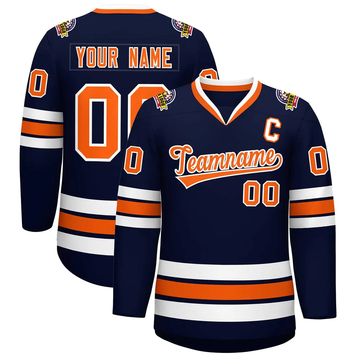 Navy Orange-White Classic Hockey Jersey