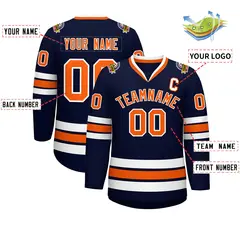 Navy Orange-White Classic Hockey Jersey 2