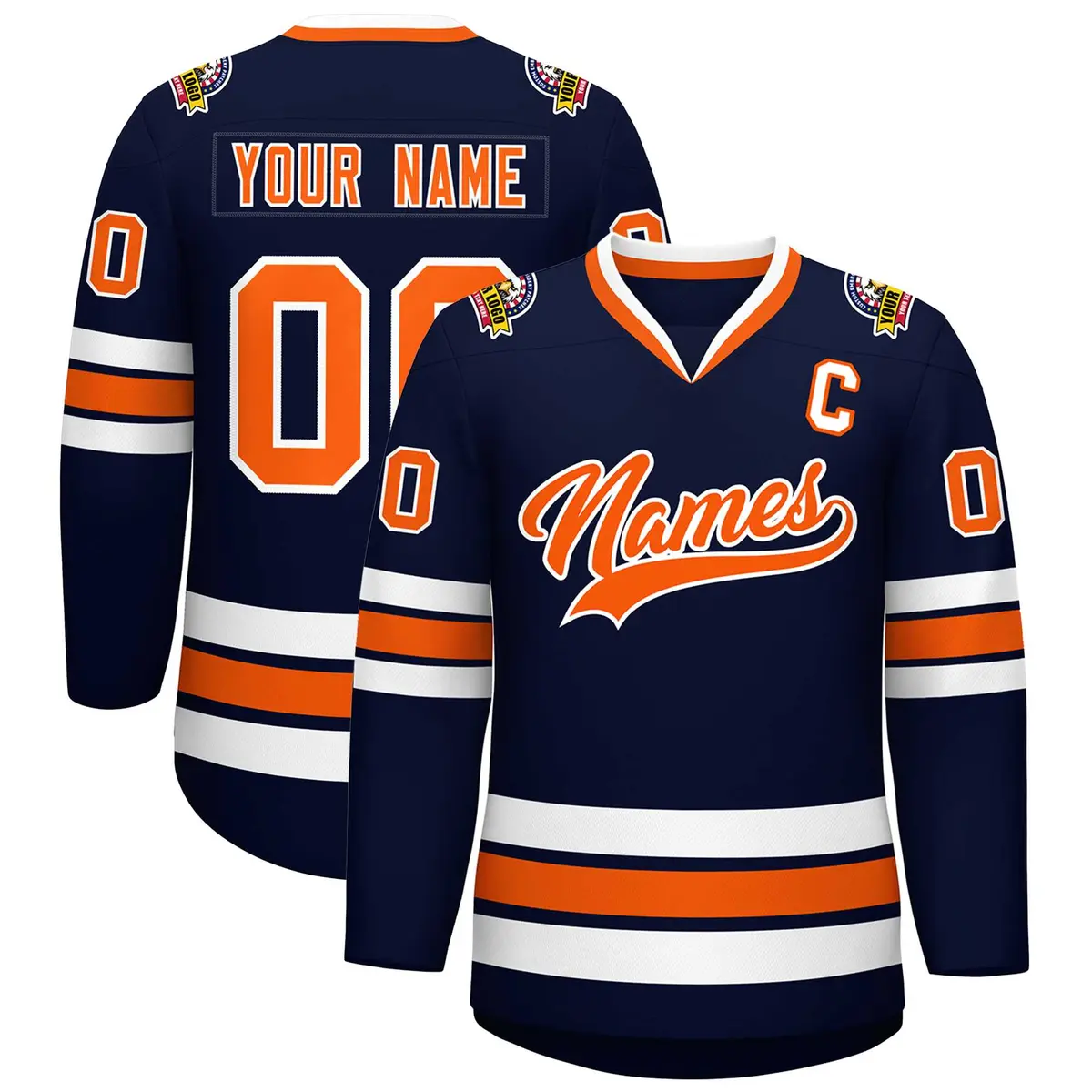 Navy Orange-White Classic Hockey Jersey