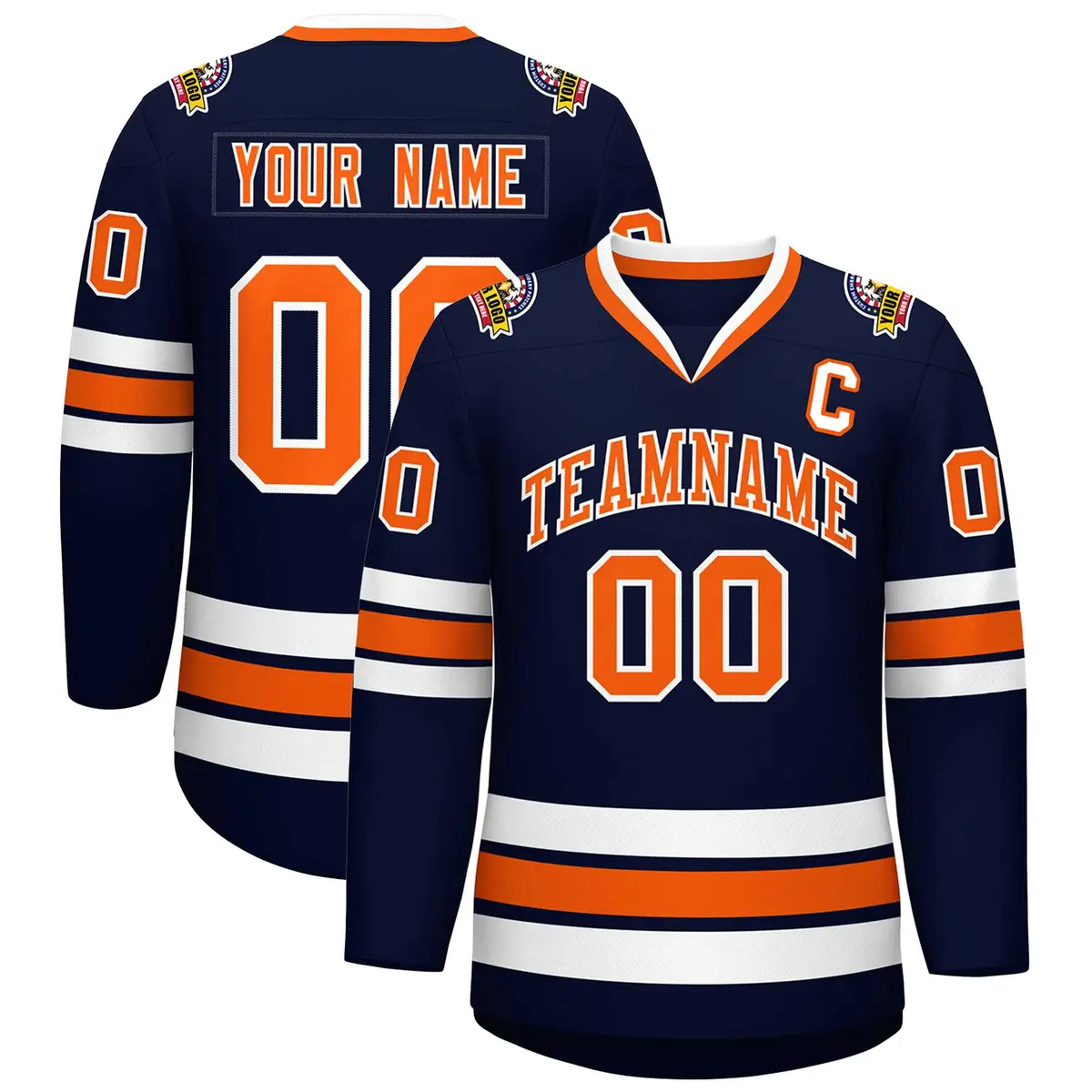 Navy Orange-White Classic Hockey Jersey