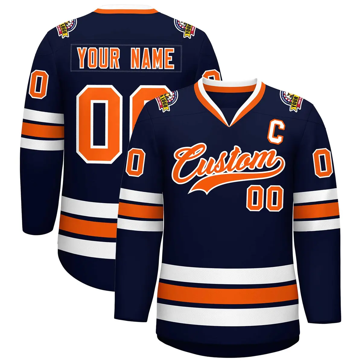 Navy Orange-White Classic Hockey Jersey