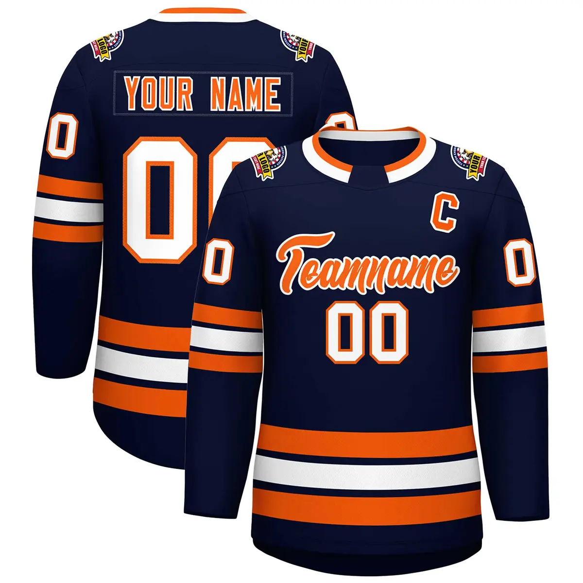 Navy Orange-White Classic Hockey Jersey
