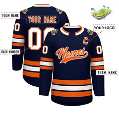 Navy Orange-White Classic Hockey Jersey 2