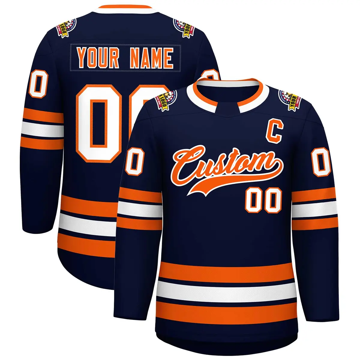 Navy Orange-White Classic Hockey Jersey