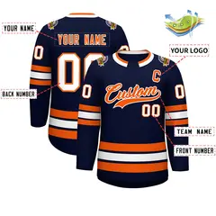 Navy Orange-White Classic Hockey Jersey 2