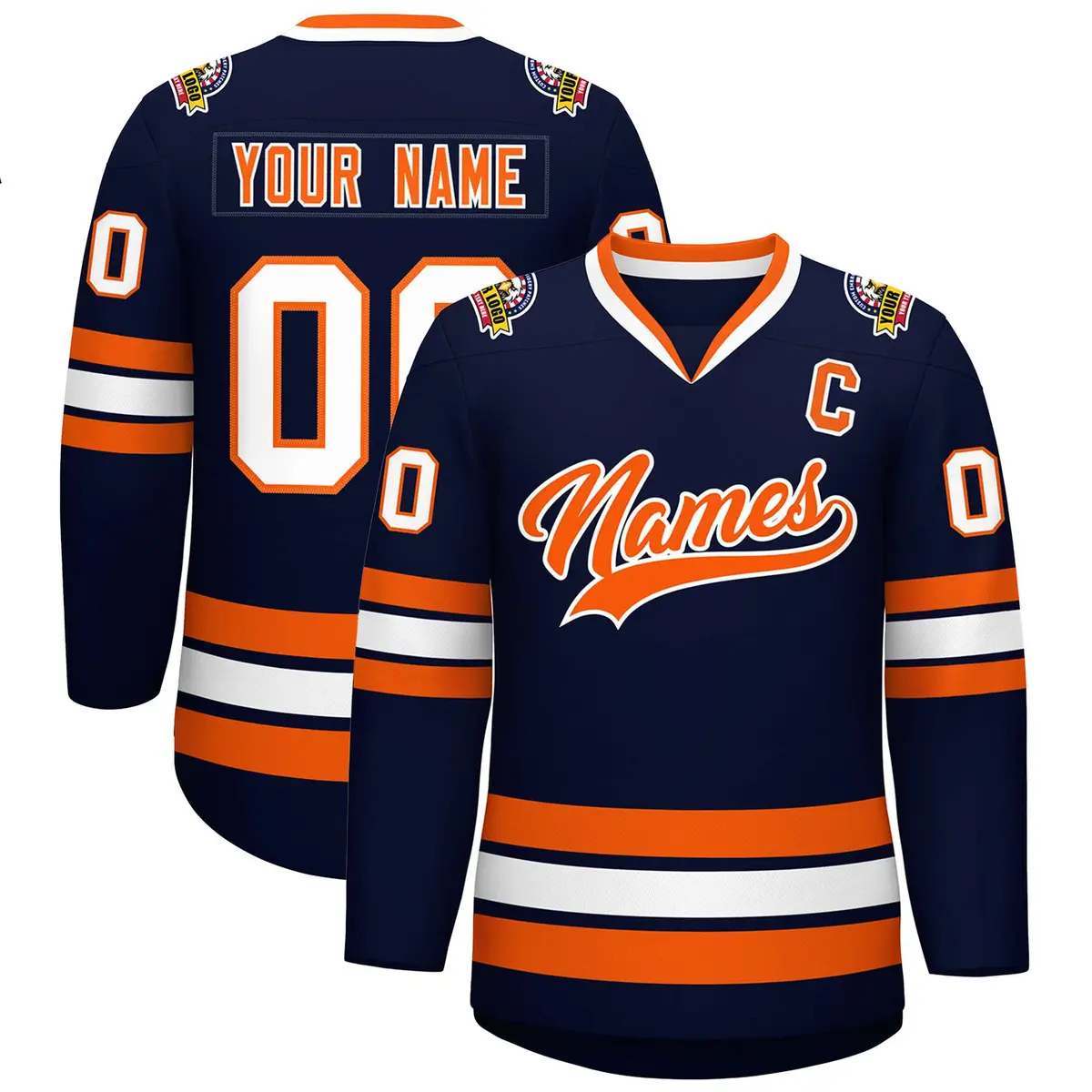 Navy Orange-White Classic Hockey Jersey