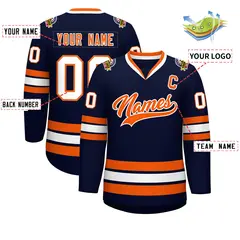 Navy Orange-White Classic Hockey Jersey 2
