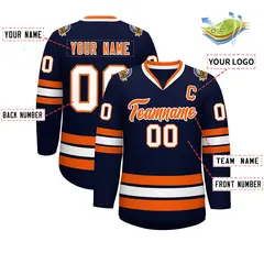 Navy Orange-White Classic Hockey Jersey 2