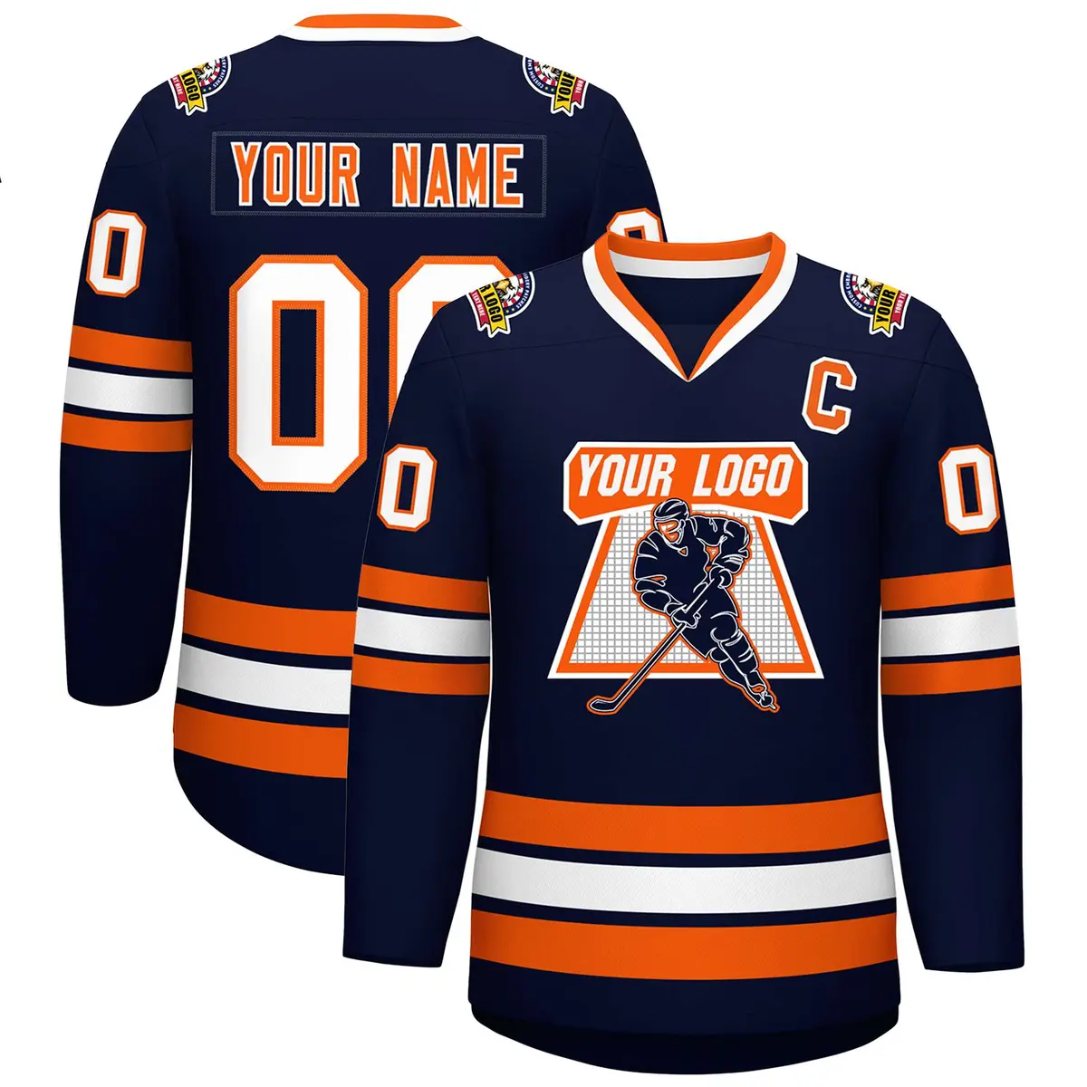 Navy Orange-White Classic Hockey Jersey