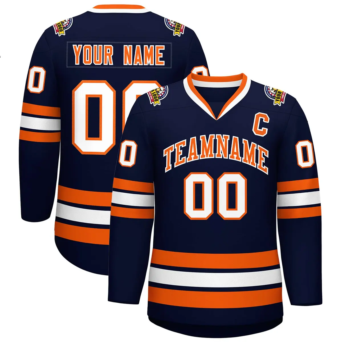 Navy Orange-White Classic Hockey Jersey