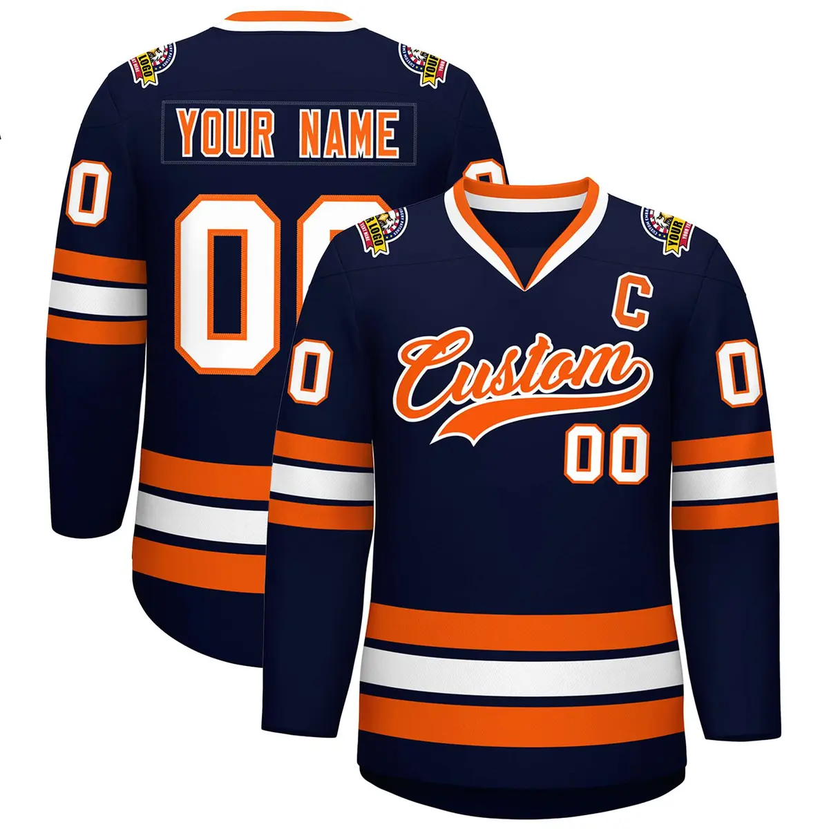 Navy Orange-White Classic Hockey Jersey