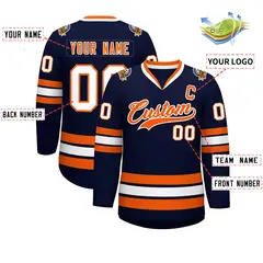 Navy Orange-White Classic Hockey Jersey 2