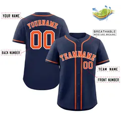 Navy Orange-White Classic Style Authentic Baseball Jersey 2