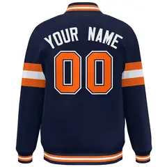 Navy Orange-White Color Block Full-Snap Varsity Baseball Bomber Jacket 4