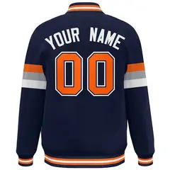Navy Orange-White Color Block Full-Snap Varsity Baseball Bomber Jacket 4