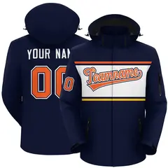 Navy Orange-White Color Block Hooded Waterproof Jacket
