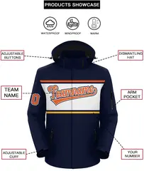 Navy Orange-White Color Block Hooded Waterproof Jacket 2