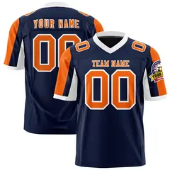 Navy Orange-White Color Block Raglan Sleeves Football Jersey