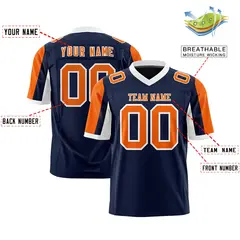 Navy Orange-White Color Block Raglan Sleeves Football Jersey 2
