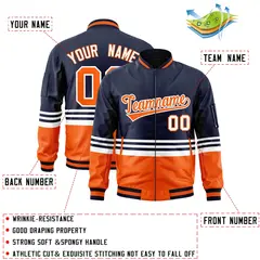 Navy Orange-White Color Block Varsity Letterman Bomber Jacket 2