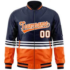 Navy Orange-White Color Block Varsity Letterman Bomber Jacket 3