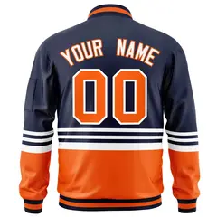 Navy Orange-White Color Block Varsity Letterman Bomber Jacket 4
