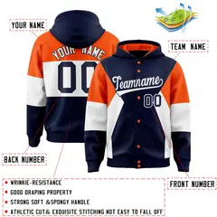 Navy Orange White Color Block Varsity Letterman Jacket Hoodie 4