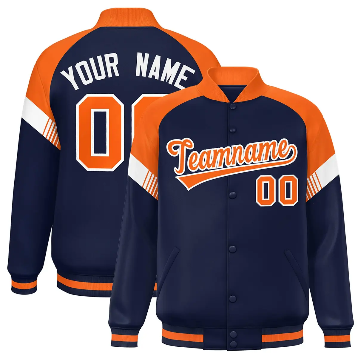 Navy Orange-White Color Block Varsity Letterman Jacket
