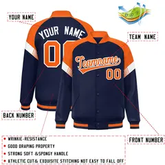 Navy Orange-White Color Block Varsity Letterman Jacket 2