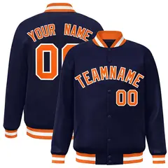 Navy Orange-White Full-Snap Varsity Letterman Jacket