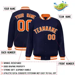 Navy Orange-White Full-Snap Varsity Letterman Jacket 2