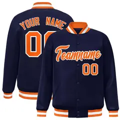 Navy Orange-White Full-Snap Varsity Letterman Jacket