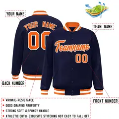 Navy Orange-White Full-Snap Varsity Letterman Jacket 2