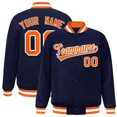 Navy Orange-White Full-Snap Varsity Letterman Jacket
